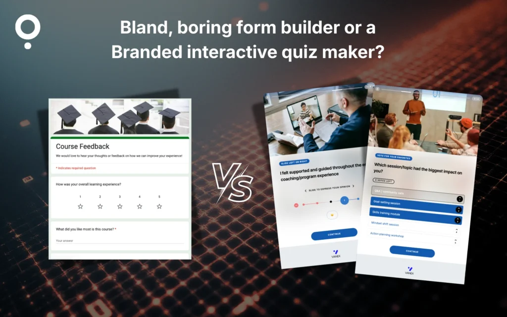 Visual comparing common google form vs branded interactive quiz for feedback forms