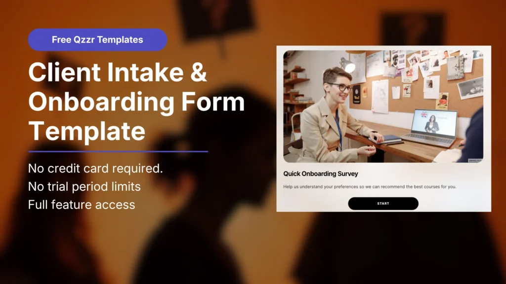 Client intake form and onboarding survey template by Qzzr free Quiz and survey maker